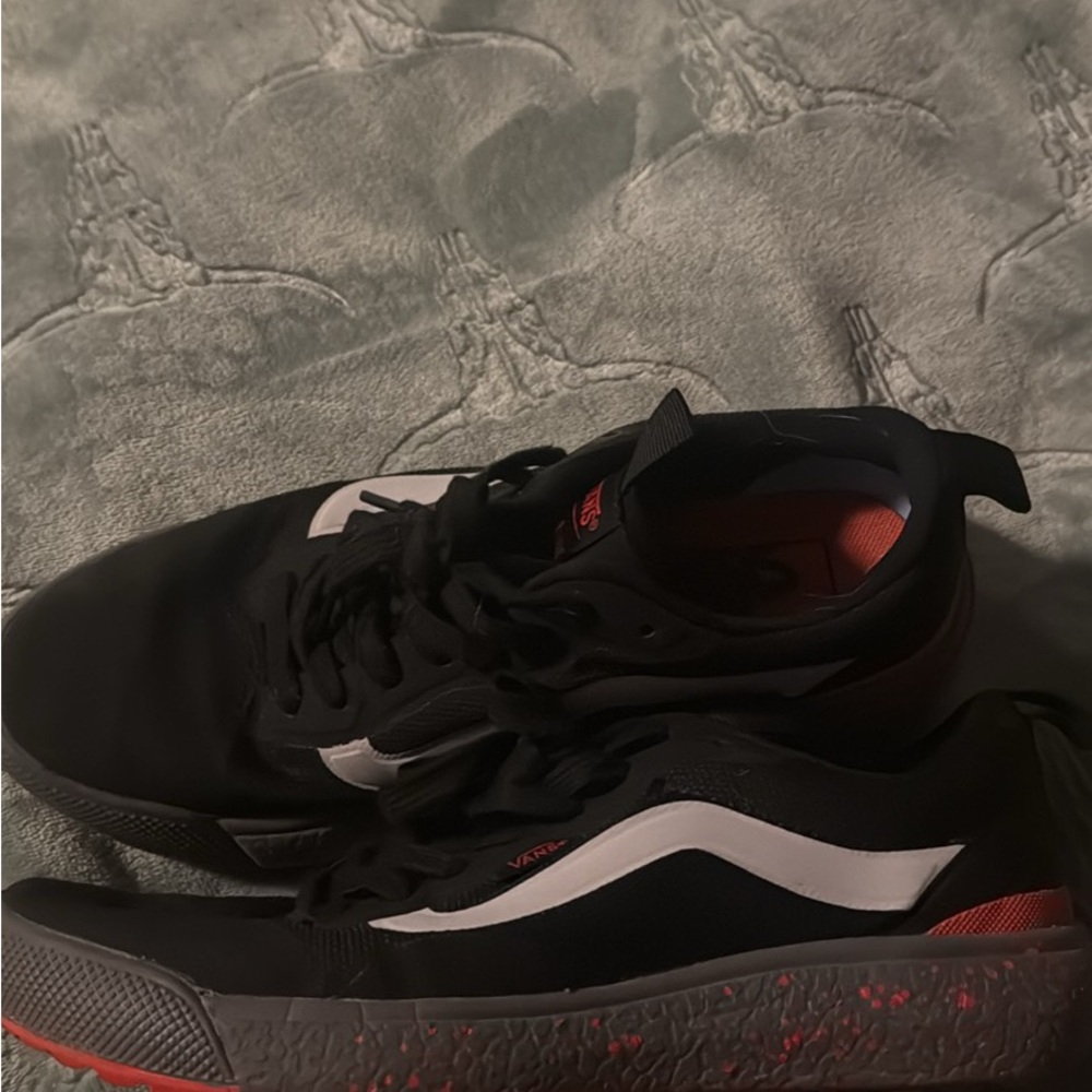 Vans Black and White Sneakers with Red Accents